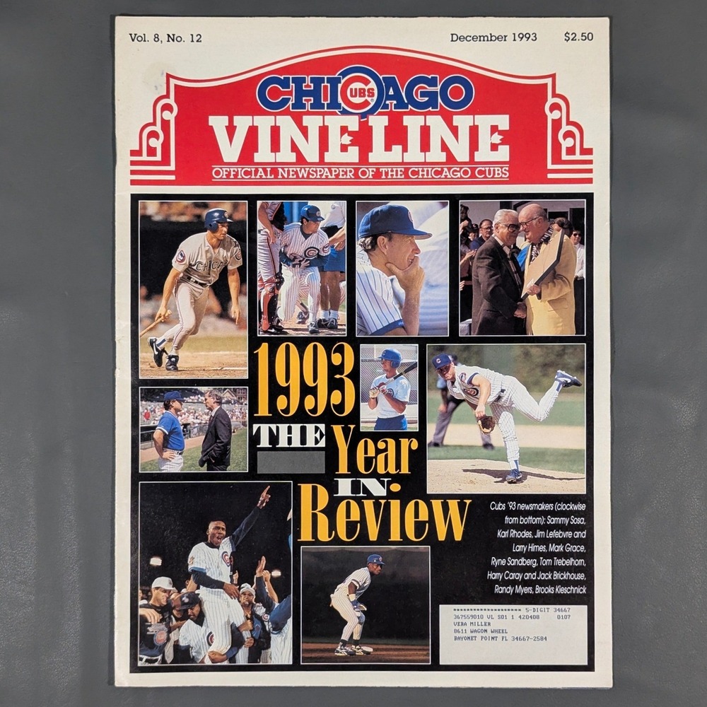 1993 Chicago Cubs Vine Line Magazine December Year in Review Sammy Sosa Harry
